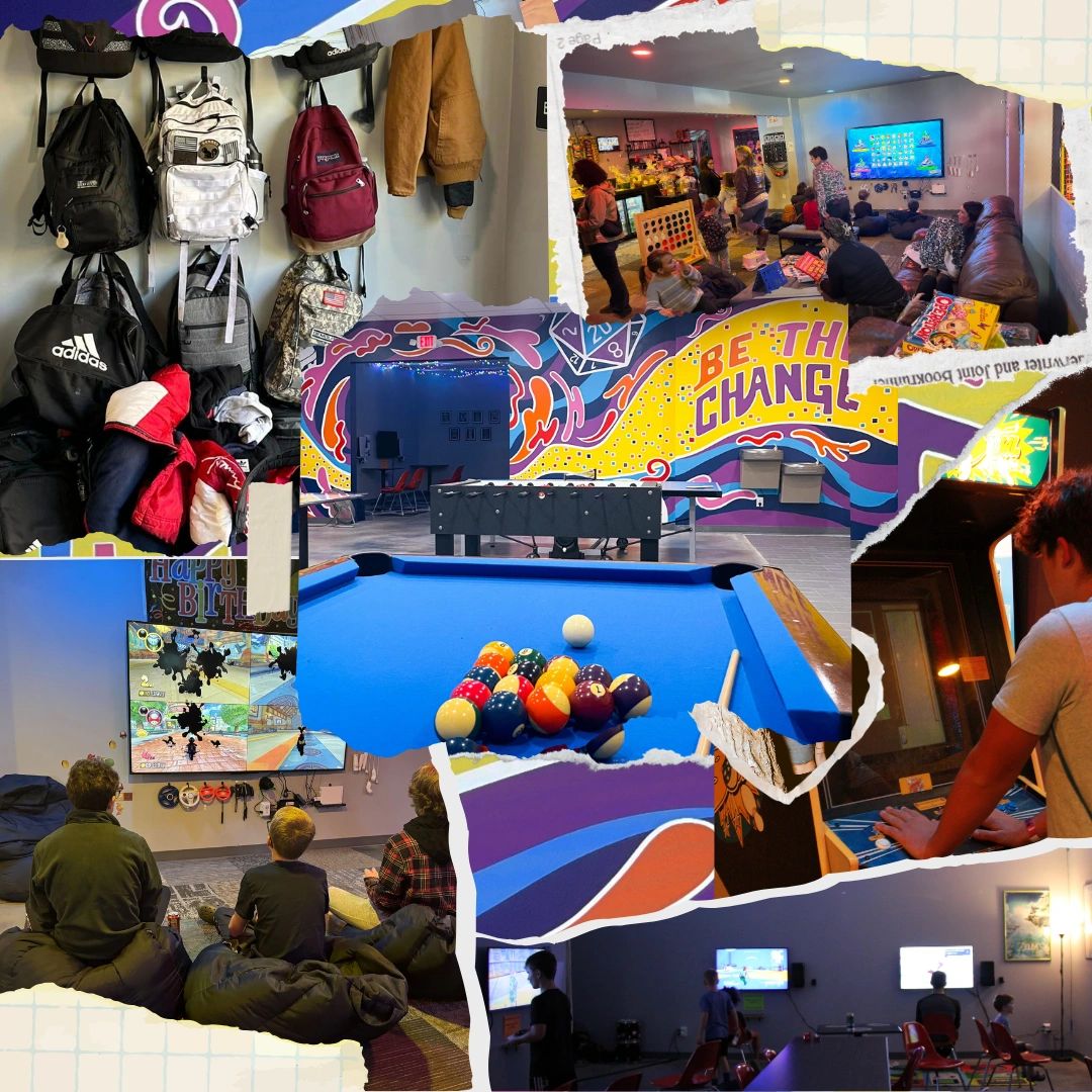 T6 Game Link venue — arcade games, pool tables, colorful murals, and community gaming spaces
